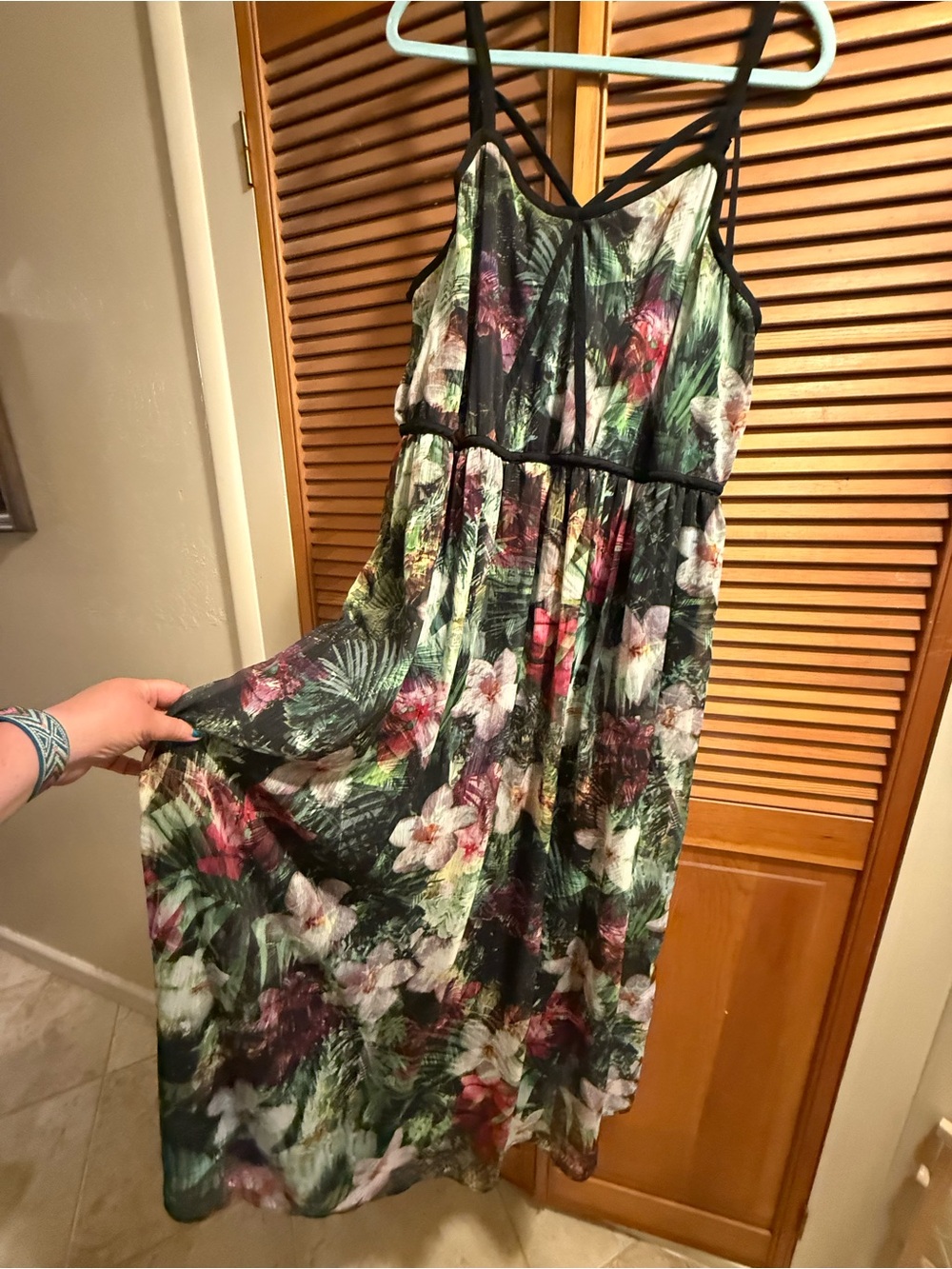 Lane Bryant Tropical Floral Maxi Dress with Black Trim